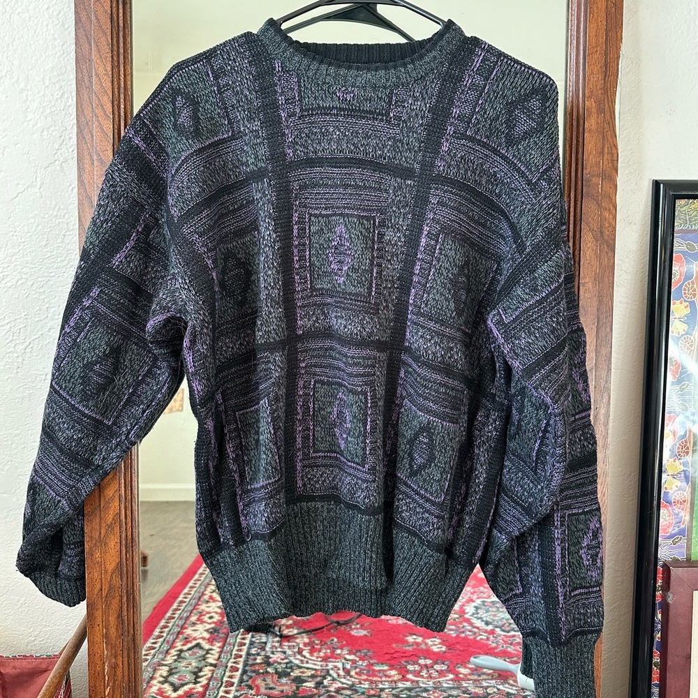 Vintage purple and black geometric sweater